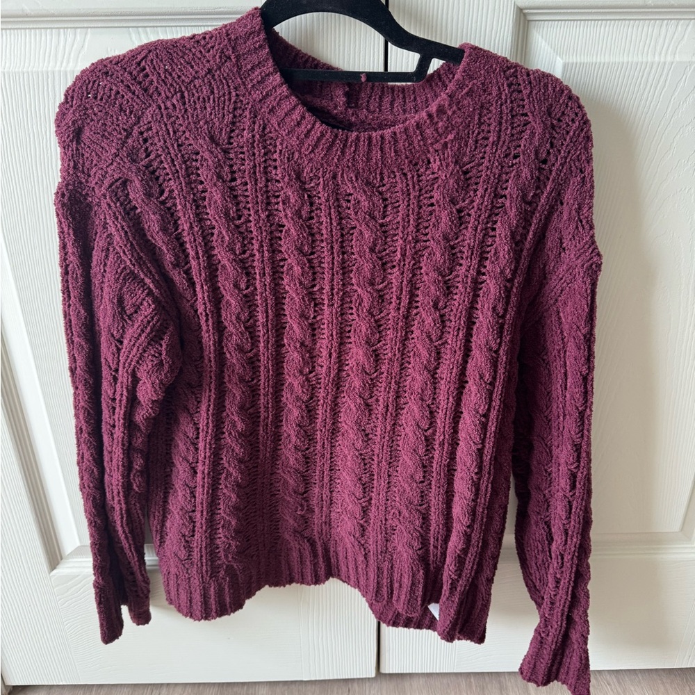 American Eagle Outfitters Maroon Cable Knit Sweater